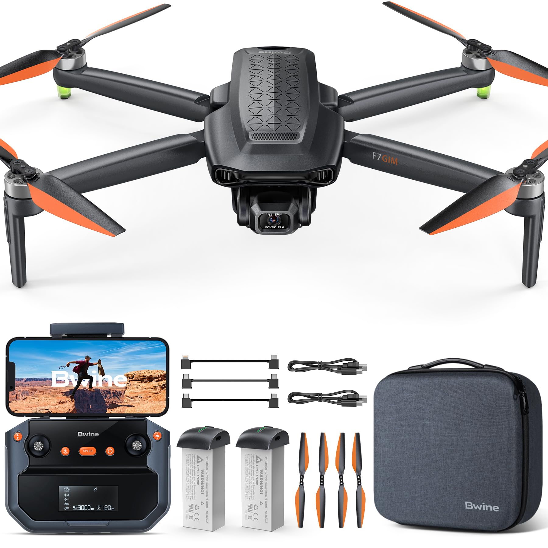 Bwine F7GIM Pro drone with textured body for premium aerodynamics and style.