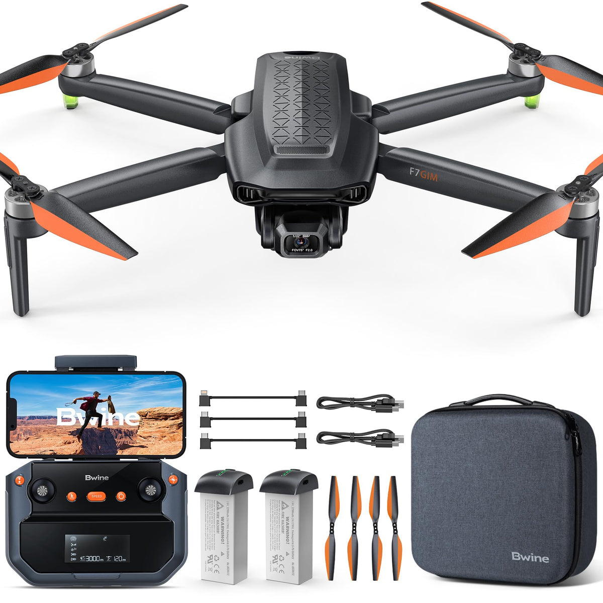 Bwine F7GIM Pro drone with textured body for premium aerodynamics and style.