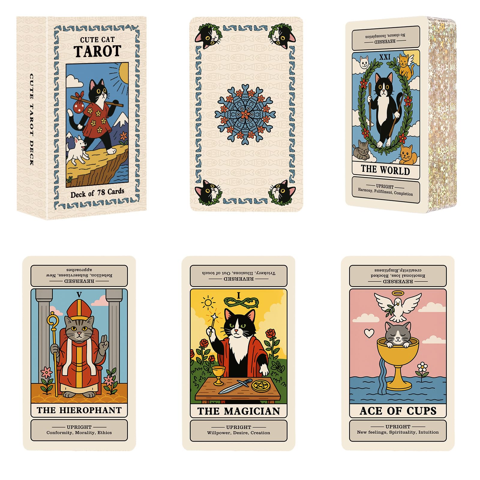 BWTY Best Wishes to You cat tarot deck for beginners with clear meanings on each card.