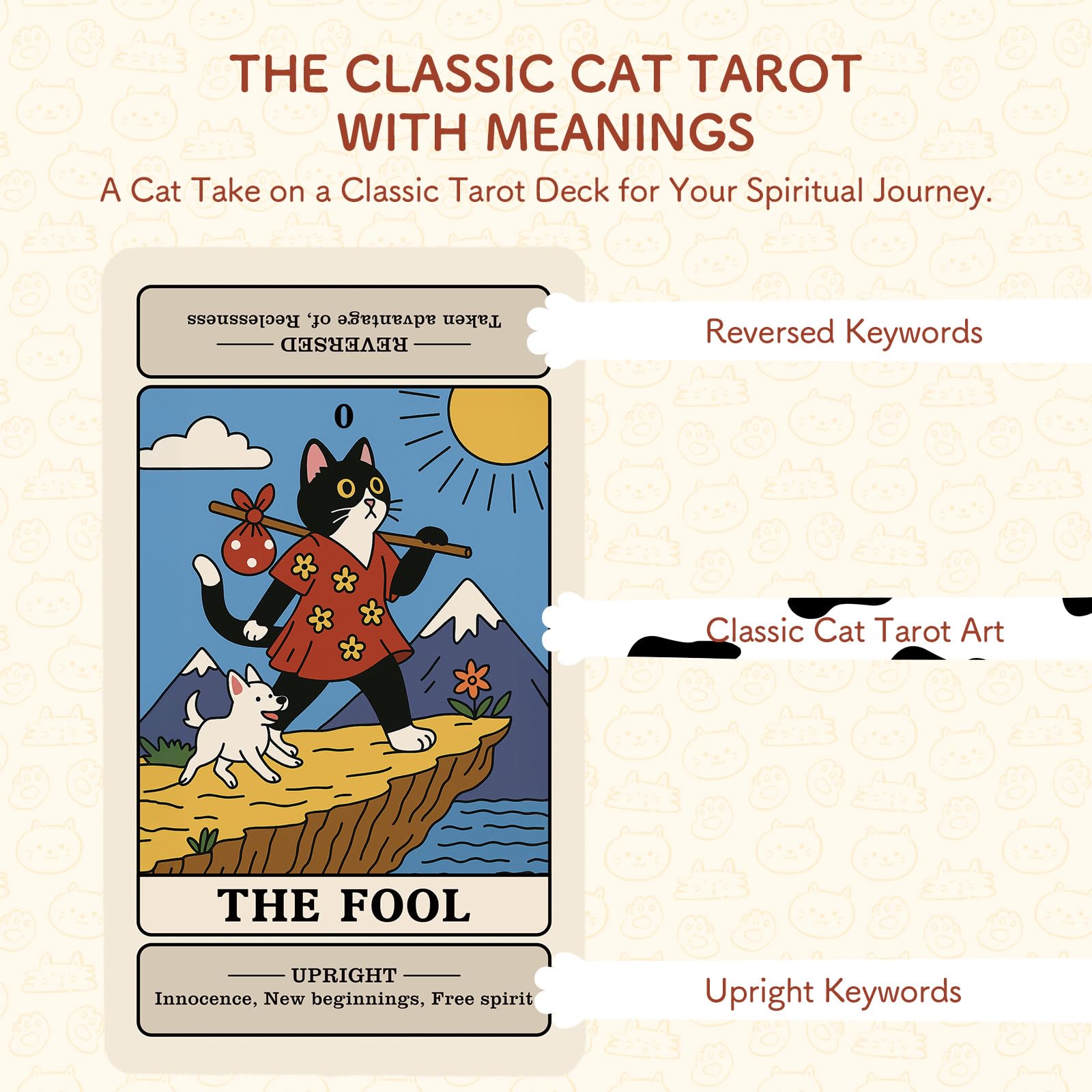 BWTY cat tarot card artwork with diverse feline characters for intuitive readings.