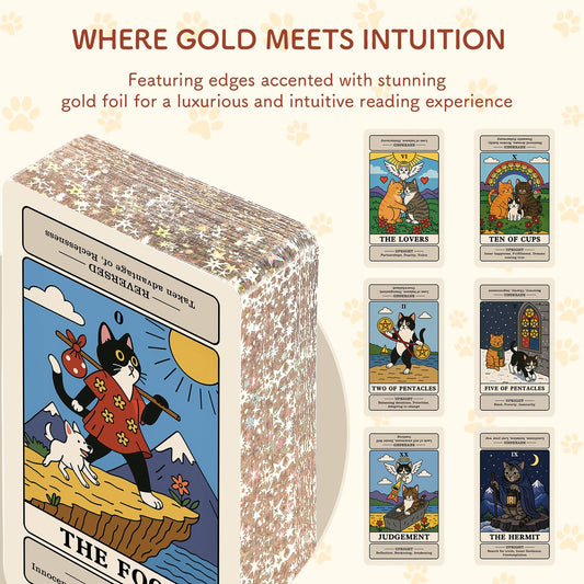 BWTY cat tarot deck features gold foil edges for a premium look.