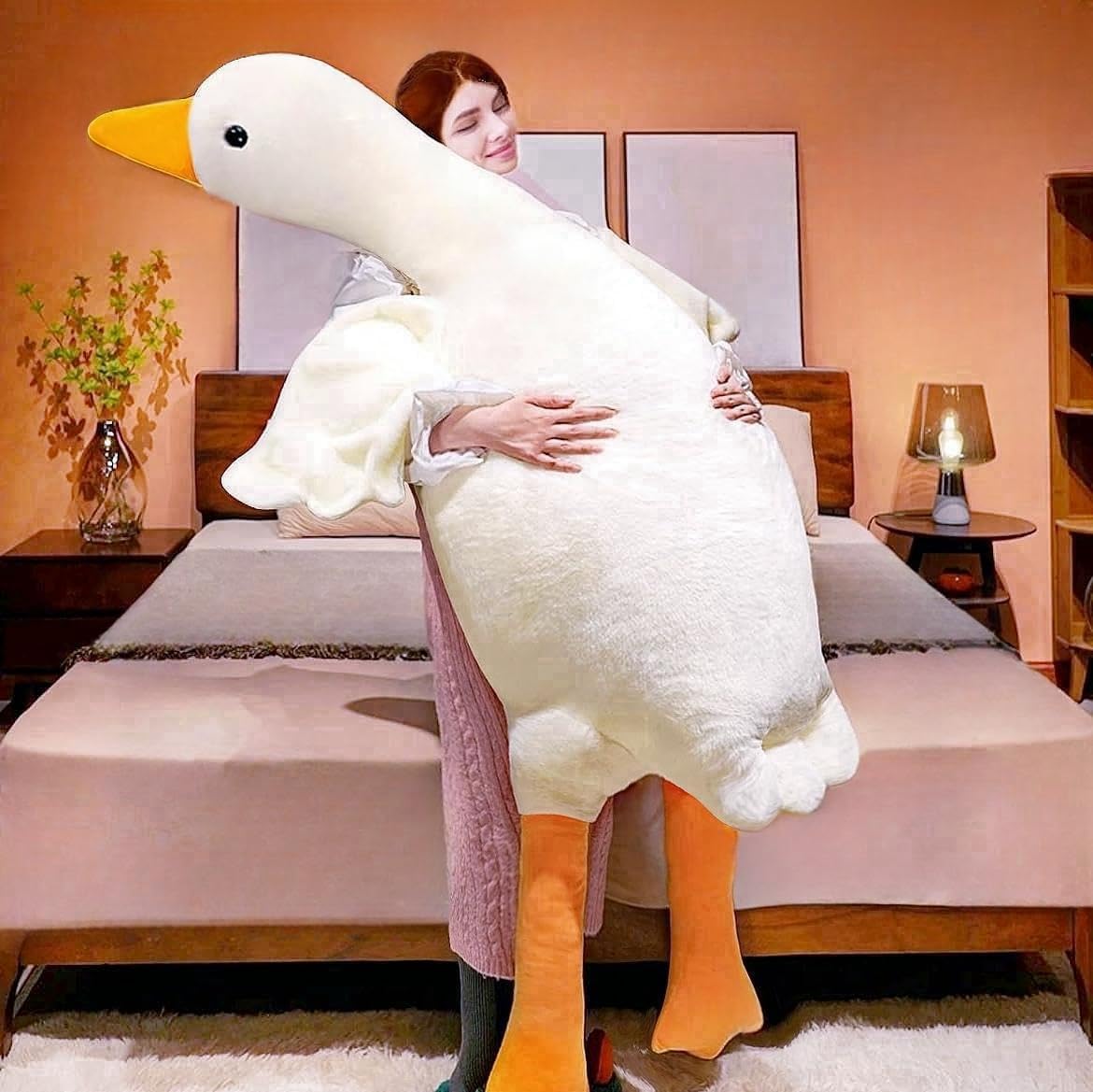 BXEBUI giant white goose 75-inch plush, oversized cuddle buddy and room centerpiece.