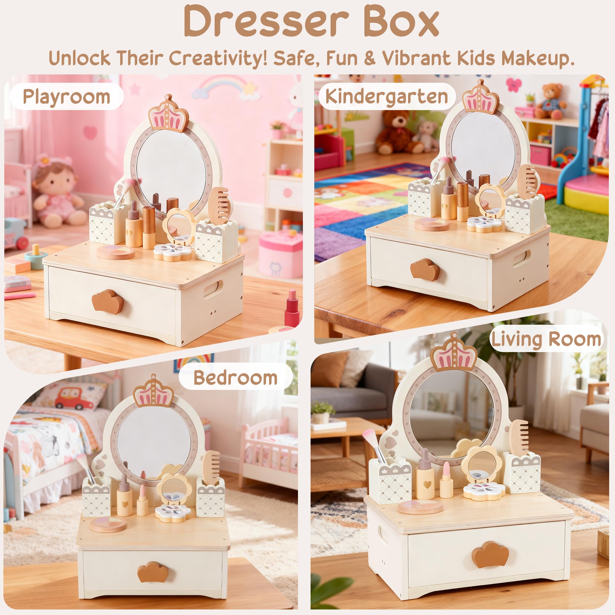 BXKX toddler vanity with child-friendly design encourages independent dress-up