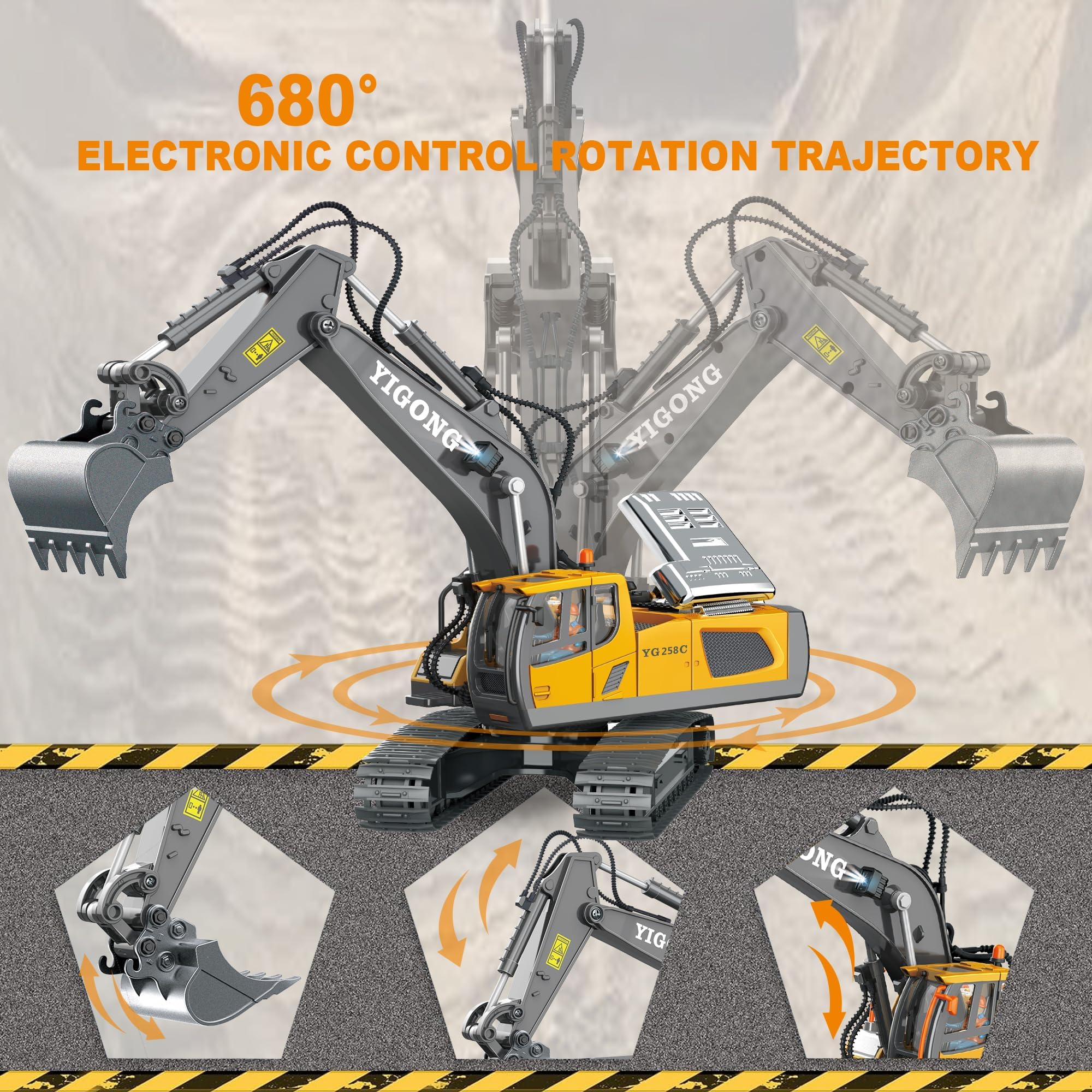 BYCICI remote excavator with metal shovel for realistic digging action