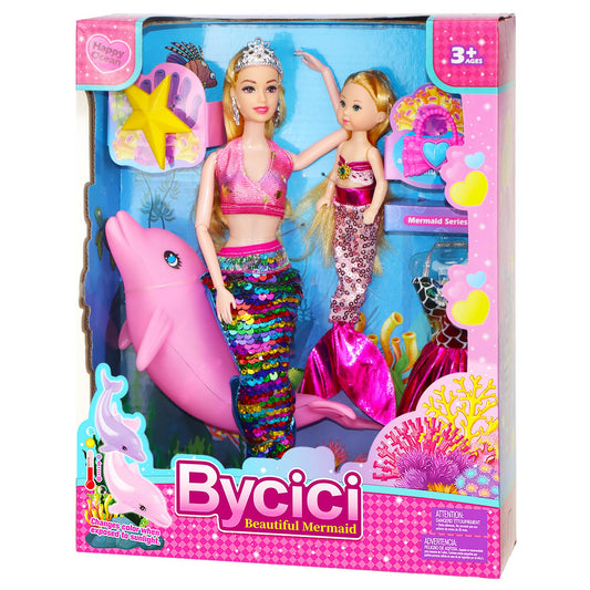 BYCICI mermaid dolls with color-change dolphin under sun for imaginative play