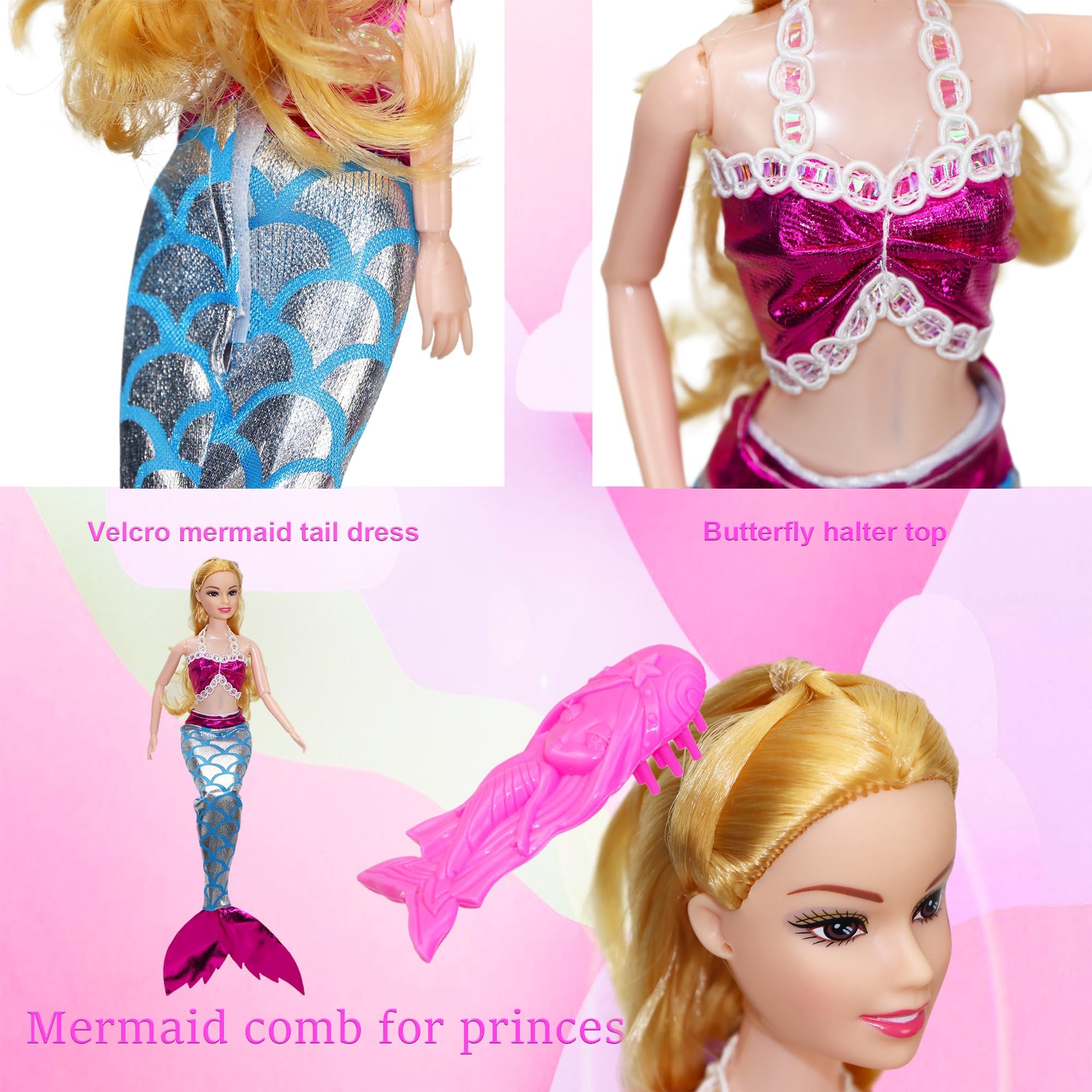 BYCICI mermaid hair brushes included for styling fun.