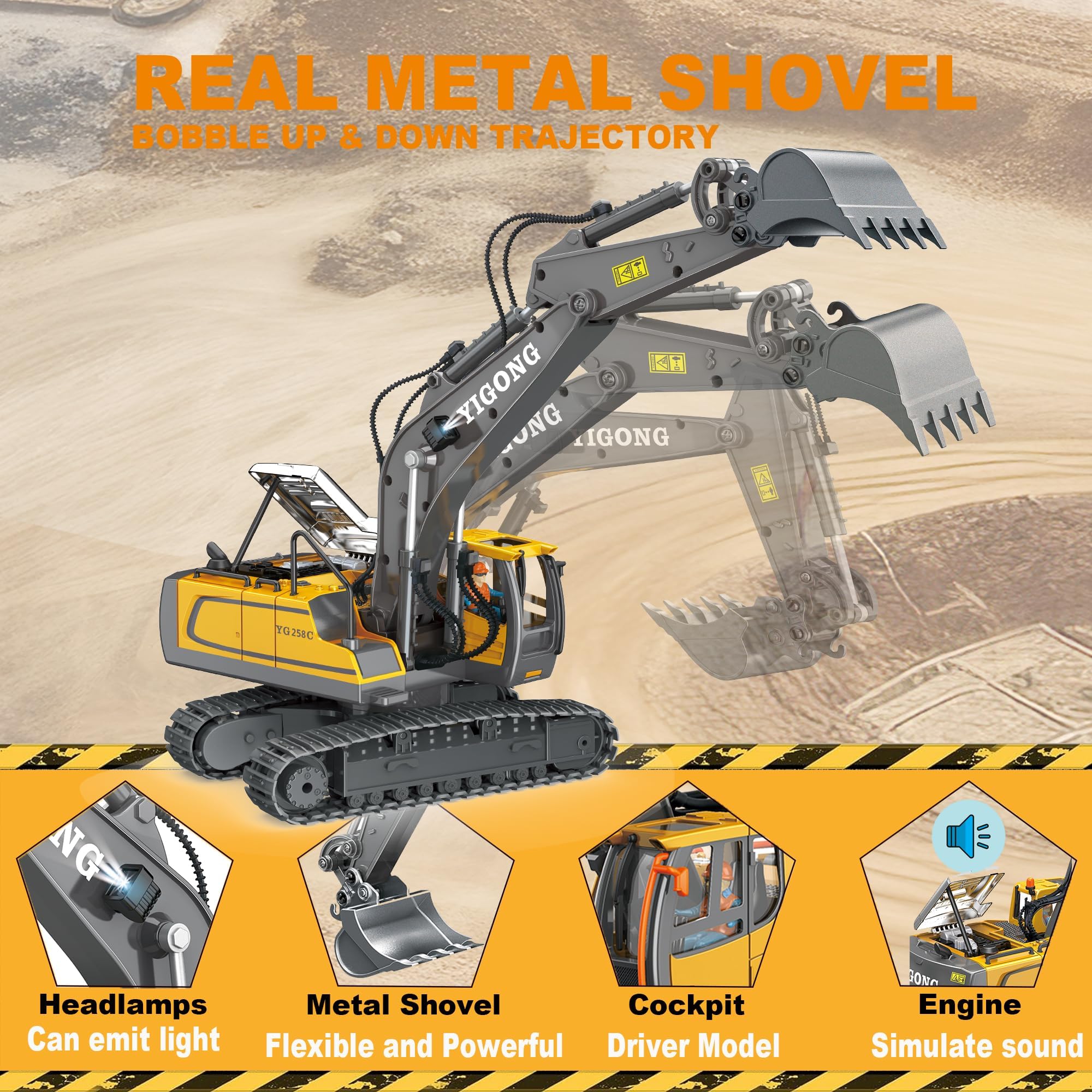 BYCICI RC excavator 680-degree rotation cab enables precise, dynamic maneuvering