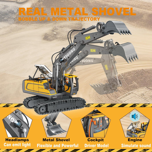 BYCICI RC excavator 680-degree rotation cab enables precise, dynamic maneuvering