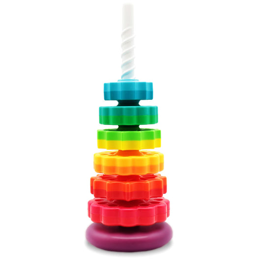 BYFWH Baby Spin Stack Toy rainbow tower spins with colorful disks to boost color recognition.