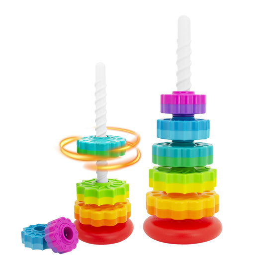 BYFWH Rainbow spinning tower with colorful disks for early color recognition and tactile play