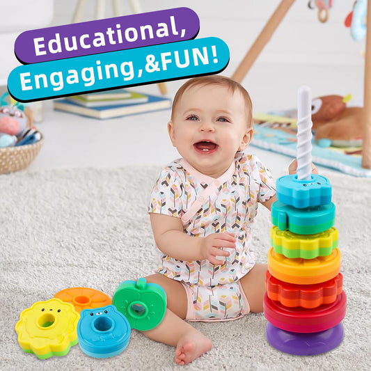 BYFWH animal and fruit figures on rainbow discs boost shape recognition during play.