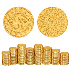 Byhoo DND gold coins with leather pouch front view showing authentic detailing and scale.