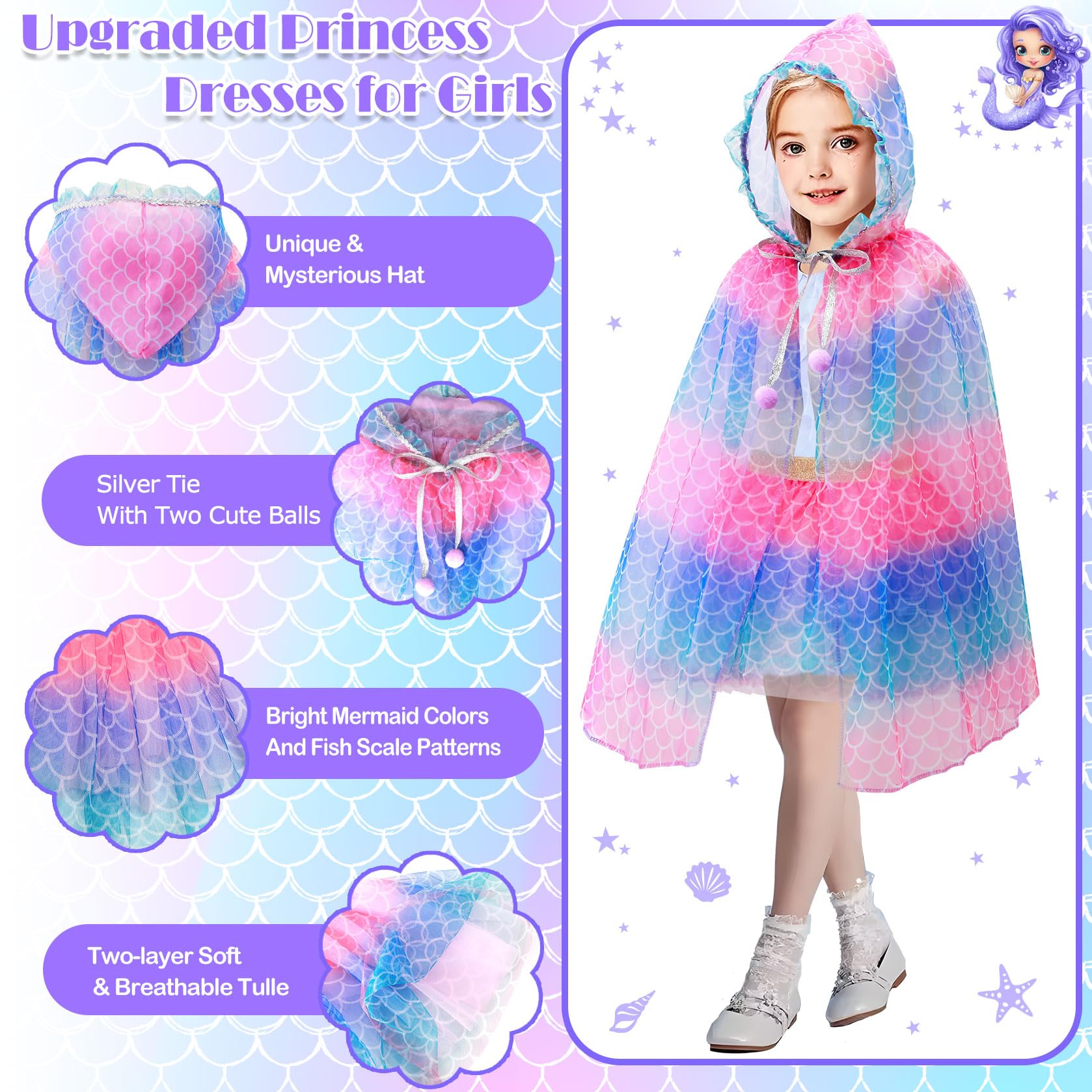 BYHTTKIGM mermaid costume with layered cape for creative storytelling
