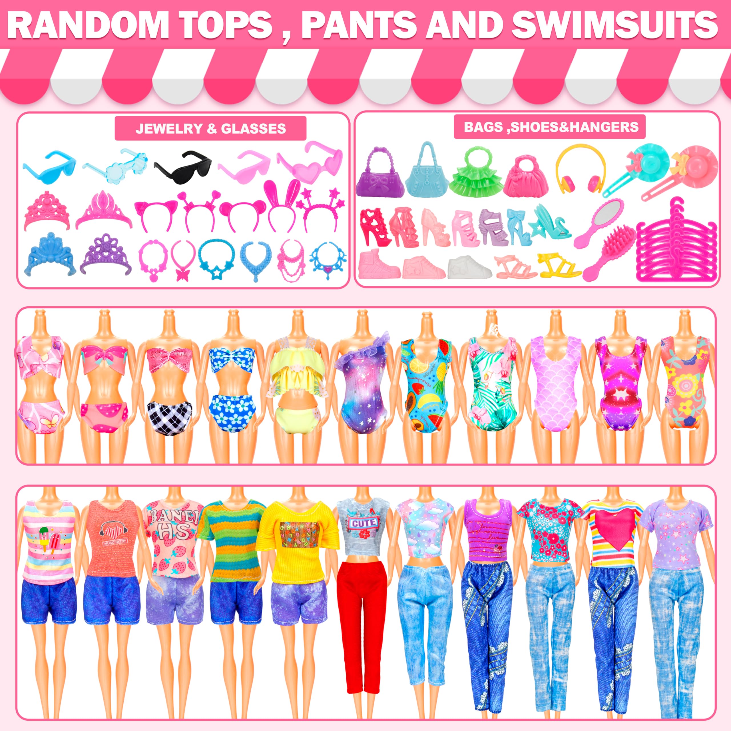 BYMORE 195 pcs doll clothes kit for 11-12 inch dolls complete wardrobe
