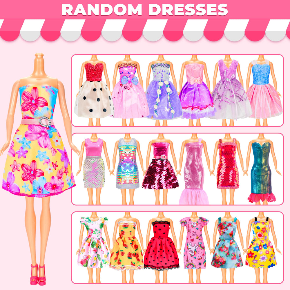 BYMORE 195 pcs doll clothes kit accessories including crowns and necklaces