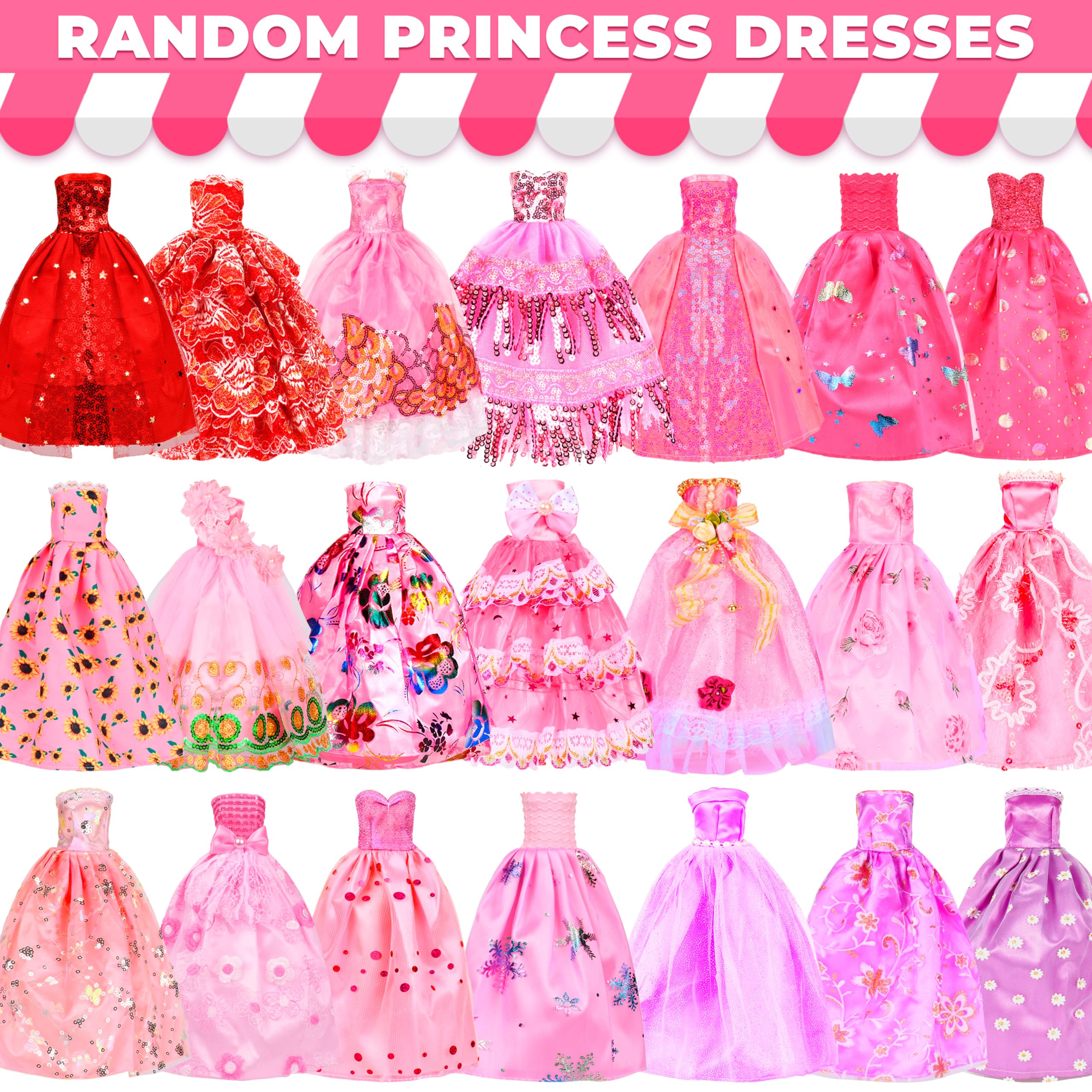 BYMORE 195 pcs doll clothes kit fashion dresses for versatile looks
