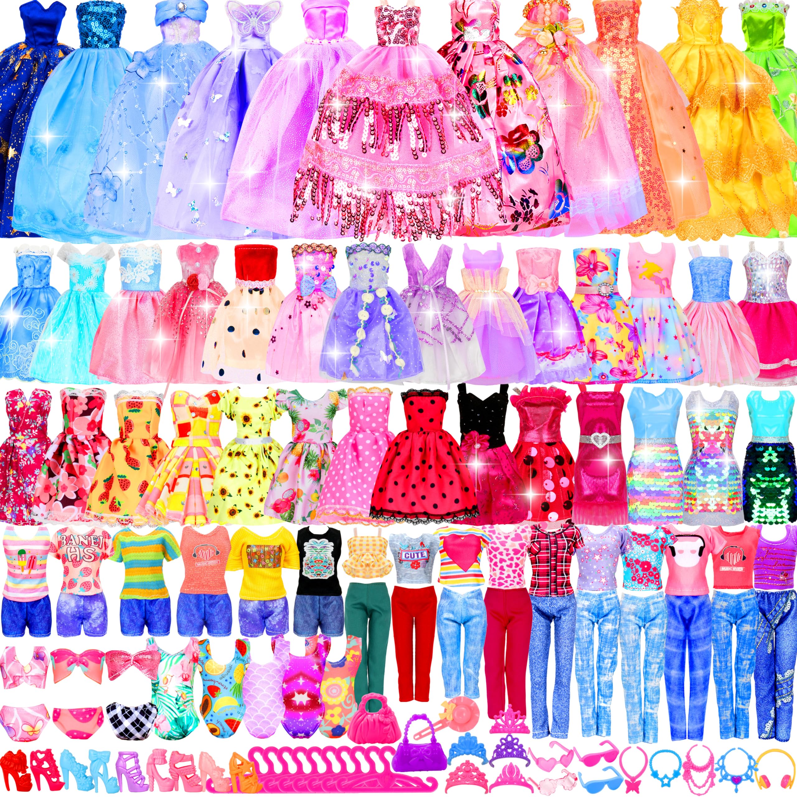 BYMORE 195 pcs doll clothes kit princess gowns for 11-12 inch dolls