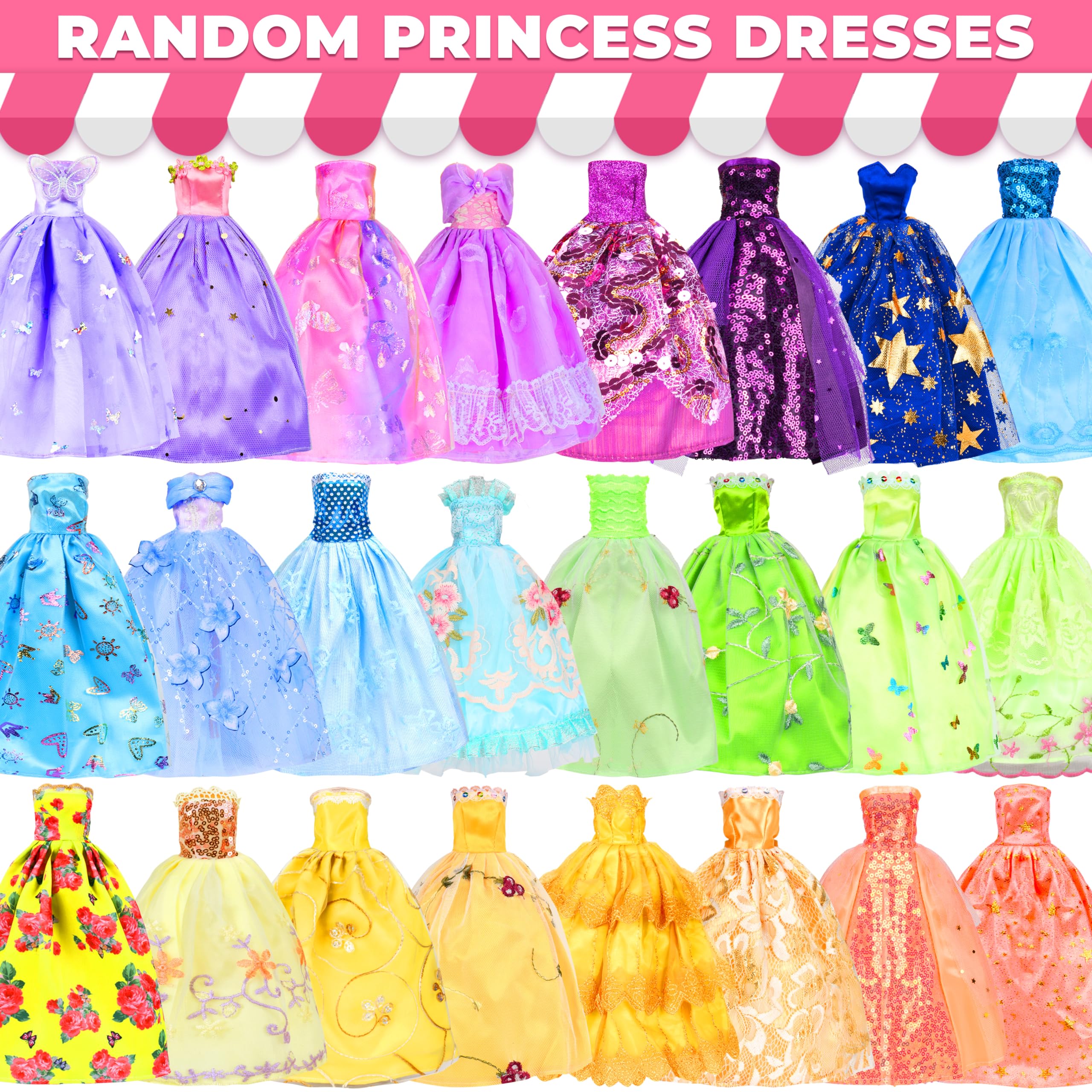 BYMORE 195 pcs doll clothes kit slip dresses for easy changes