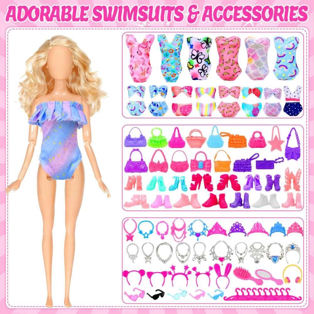 BYMORE 85-pcs doll clothes kit swimsuits for sunny water play and beach vibes