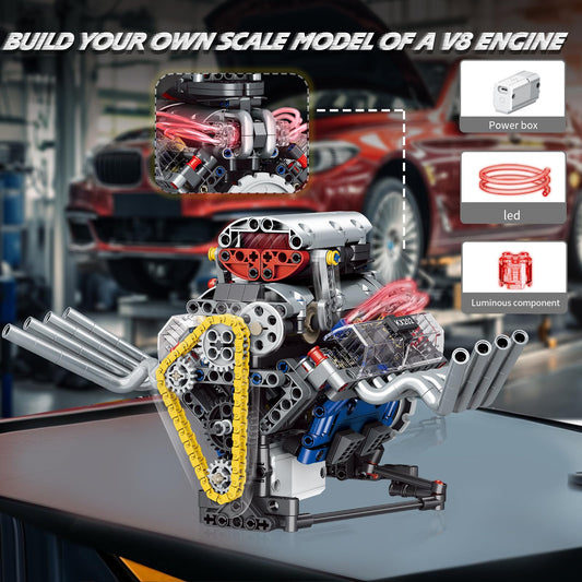 BYTLK V8 engine model assembly-ready display your completed build as decor.