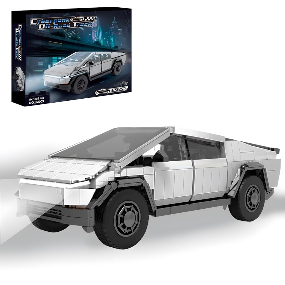 BYWBRICKIFY light-up off-road truck front view showing bold cyber design for desk display