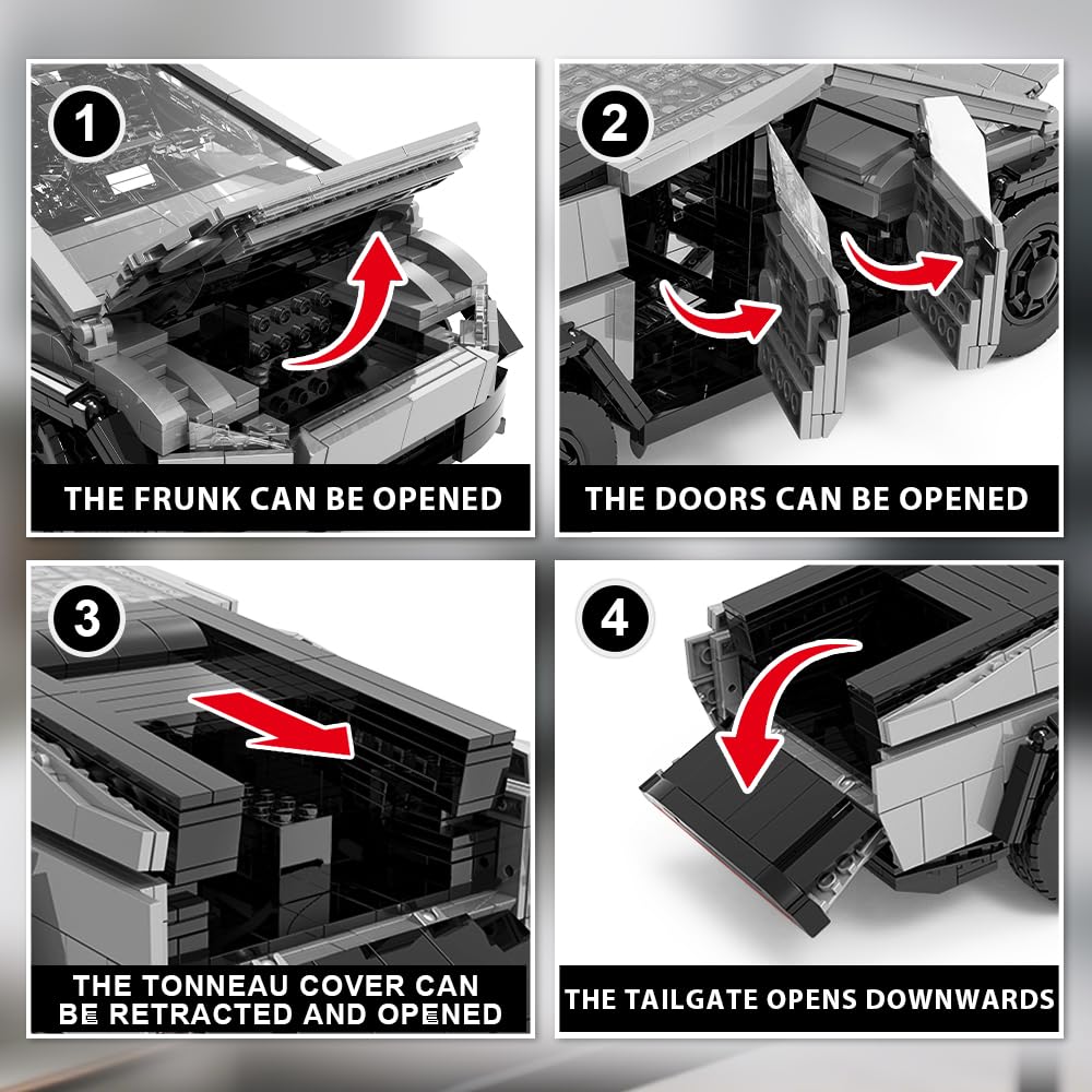 BYWBRICKIFY light-up off-road truck open doors demonstrating interactive play