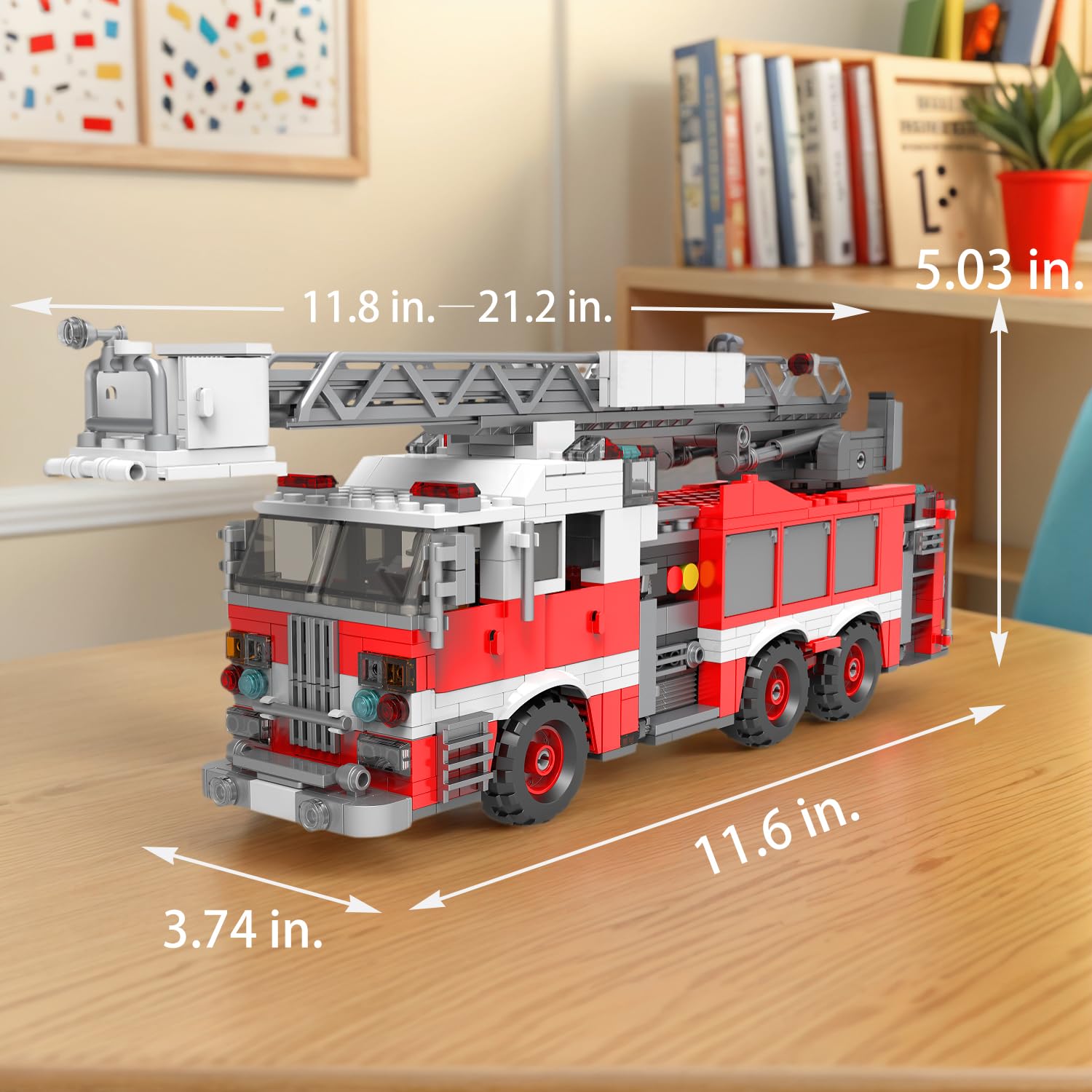 BYWBRICKIFY Fire truck with 360 degree rotating ladder for rescue play