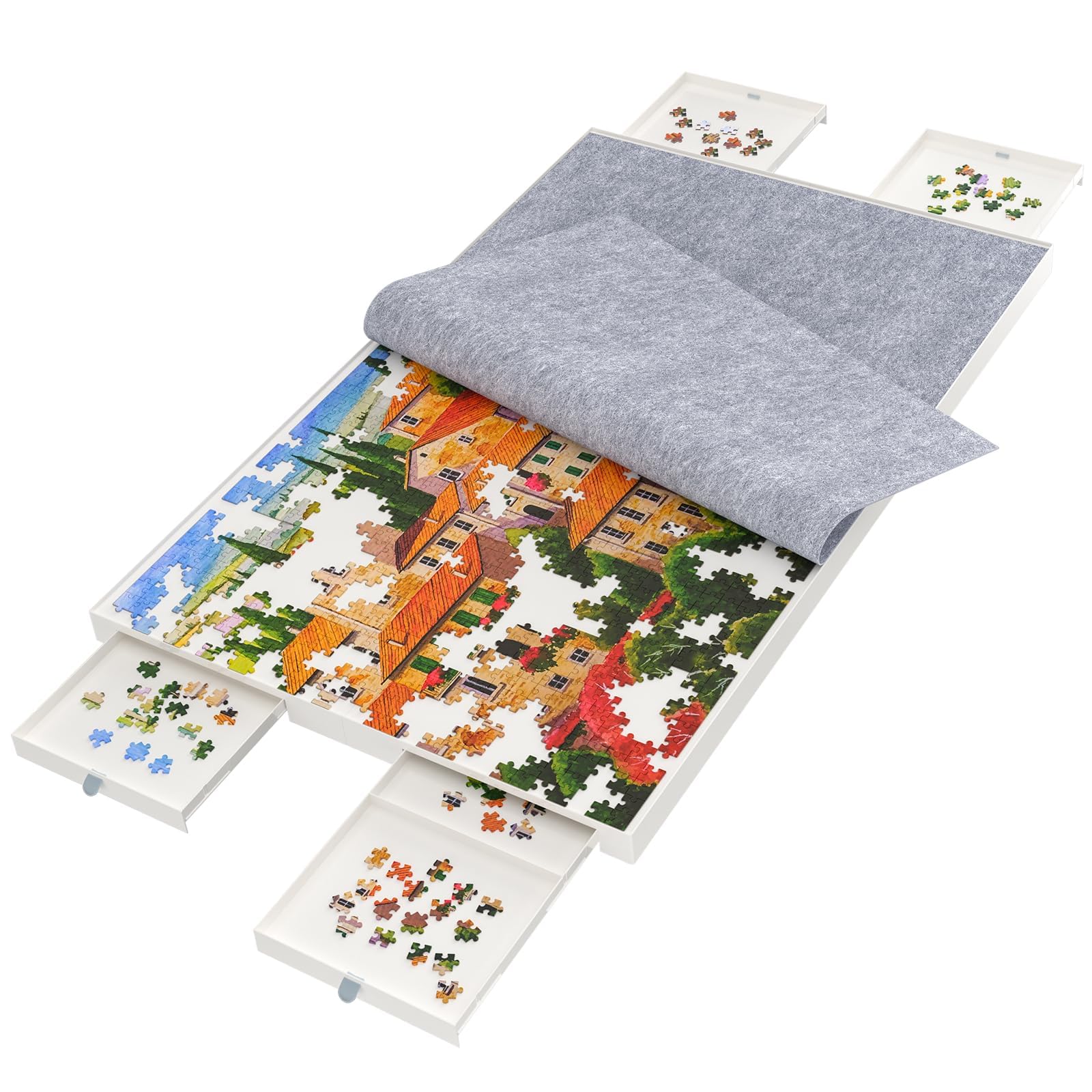 BZseed puzzle board with four drawers enables organized sorting during large puzzles.