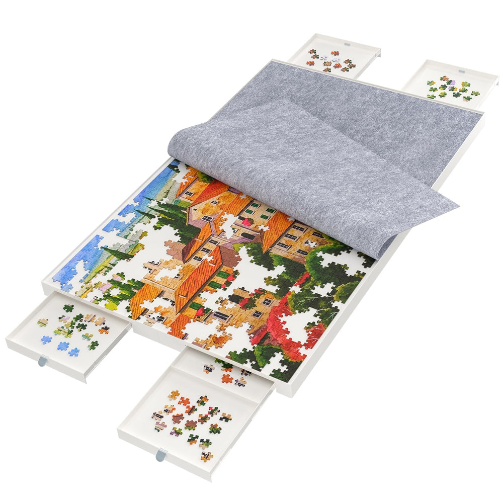BZseed puzzle board with four drawers enables organized sorting during large puzzles.