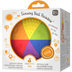 caaocho Rainbow Sensory Ball close-up, vibrant colors for visual and tactile exploration.