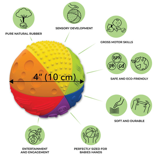 caaocho Rainbow Sensory Ball in hand, easy-grip design supports little hands.