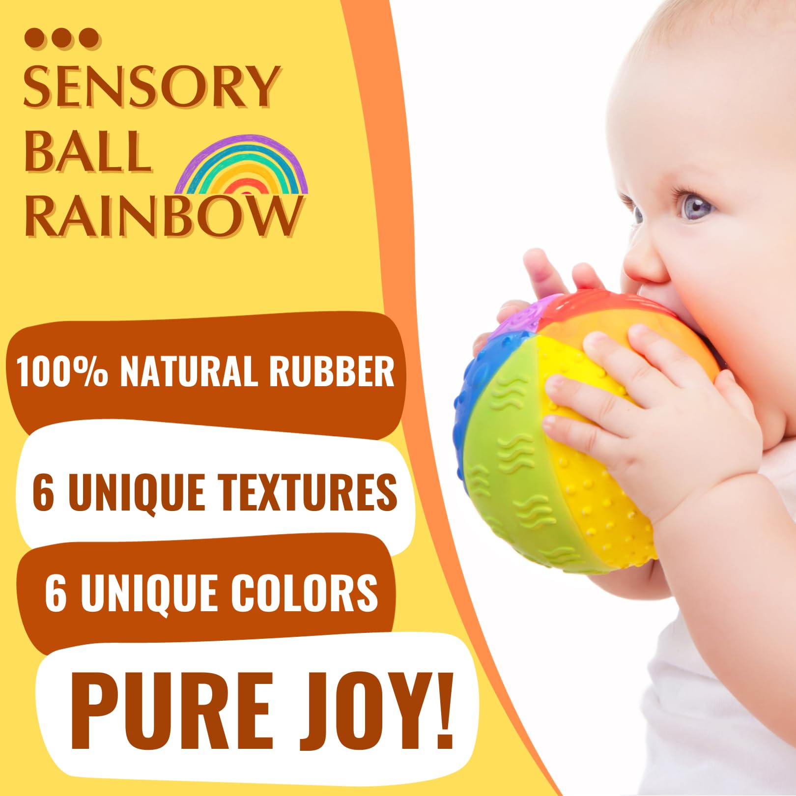 caaocho Rainbow Sensory Ball squeaker, gentle sound for auditory feedback.