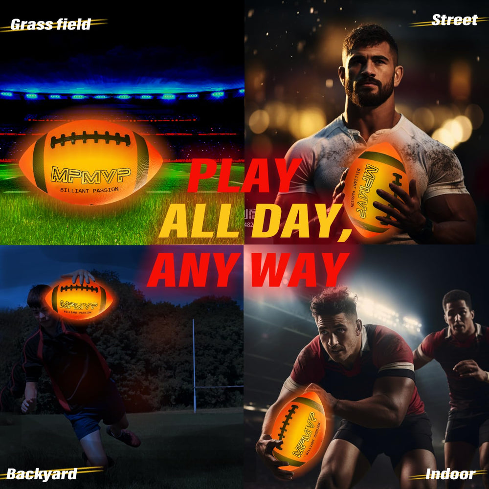 Cadyaw glow football official size 9 shown with bag and manual accessories