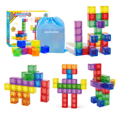 Caferria 1.4-inch magnetic blocks in bright colors for STEM play and fine motor skills.