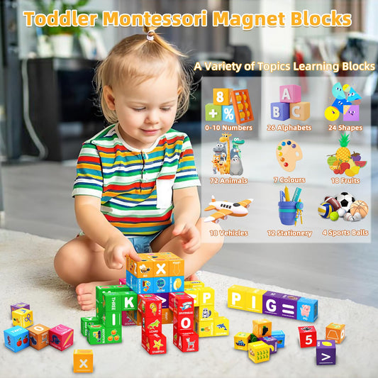 Caferria magnetic blocks showing alphabet and numbers for literacy and numeracy.