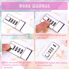 CAGIE diary lock instruction card helps reset password quickly.