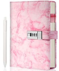 CAGIE Marble Diary with Lock pink cover ready for private journaling