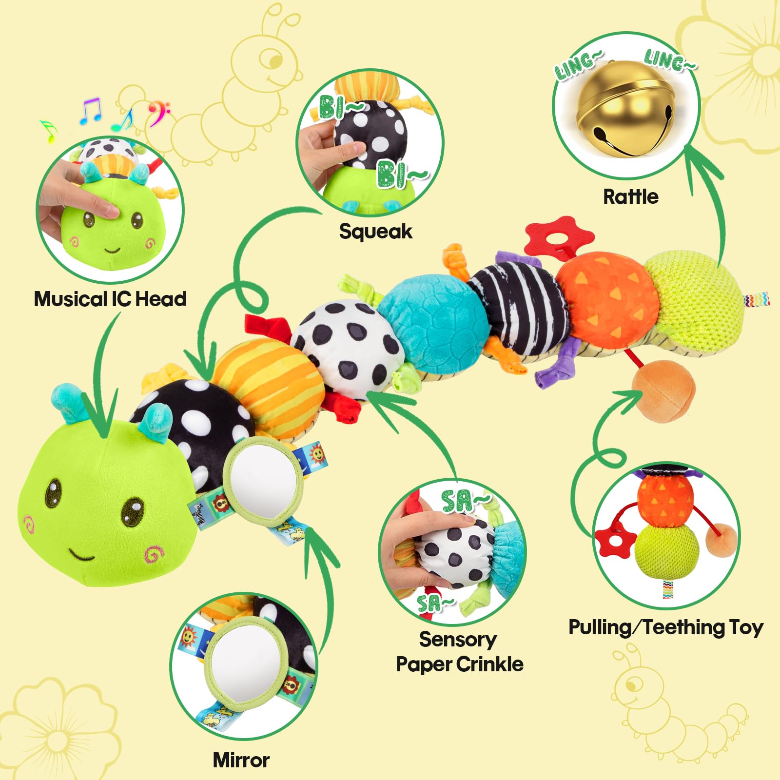 CAHILON baby sensory caterpillar crinkle paper enhances tactile discovery