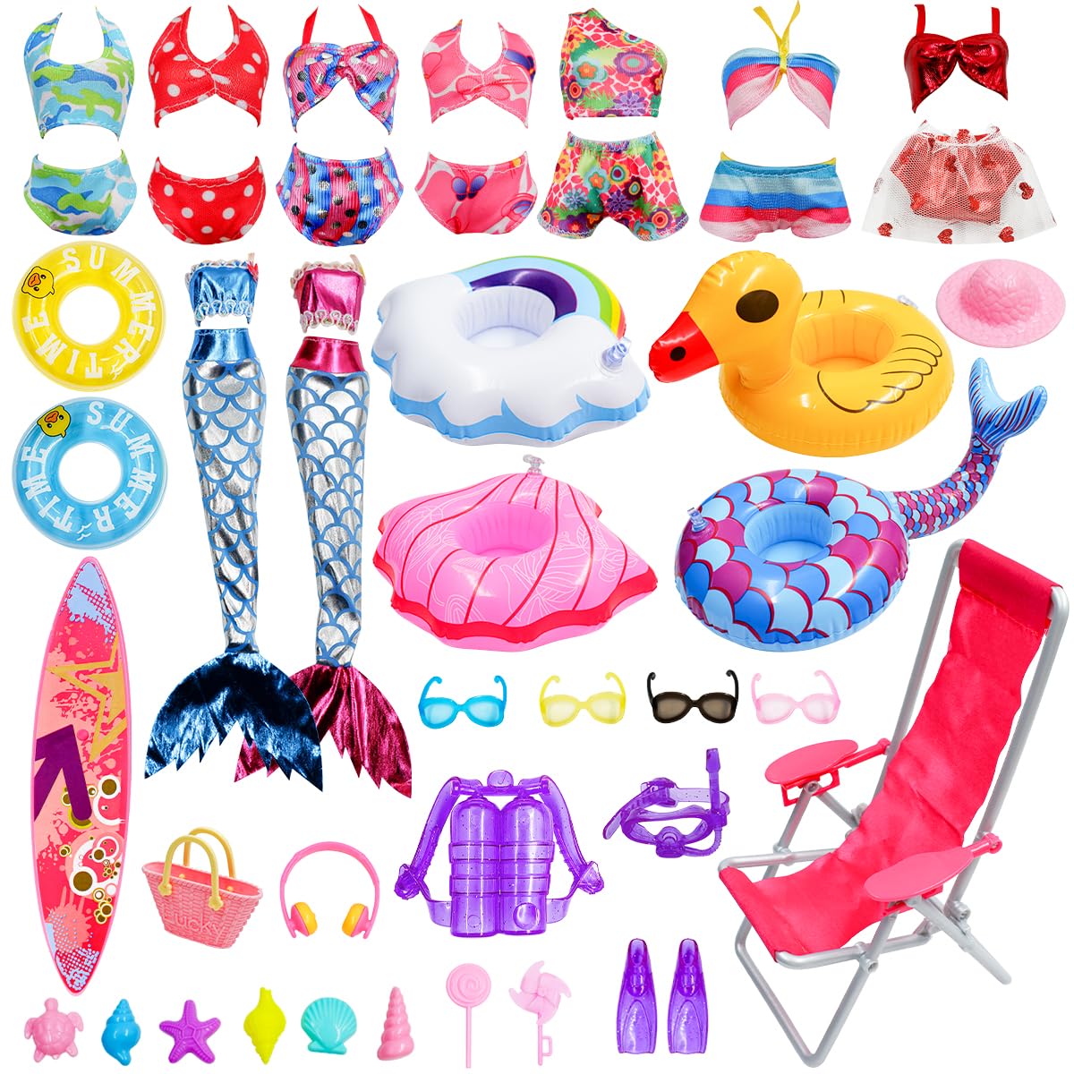 CAILESS 36-piece doll swimsuit collection for imaginative dress-up and beach play.