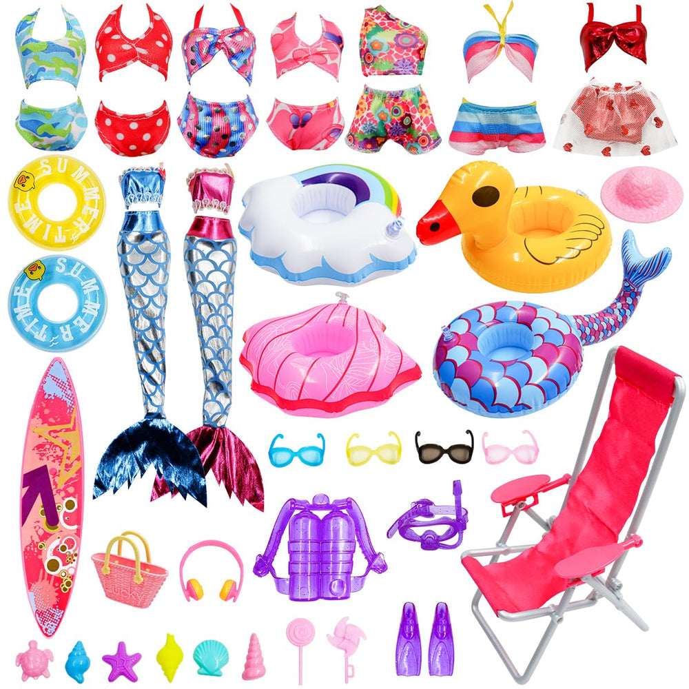 CAILESS 36-piece doll swimsuit collection for imaginative dress-up and beach play.