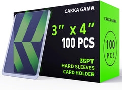 CAKKAGAMA hard card sleeves 100-pack protect cards with crystal-clear visibility.