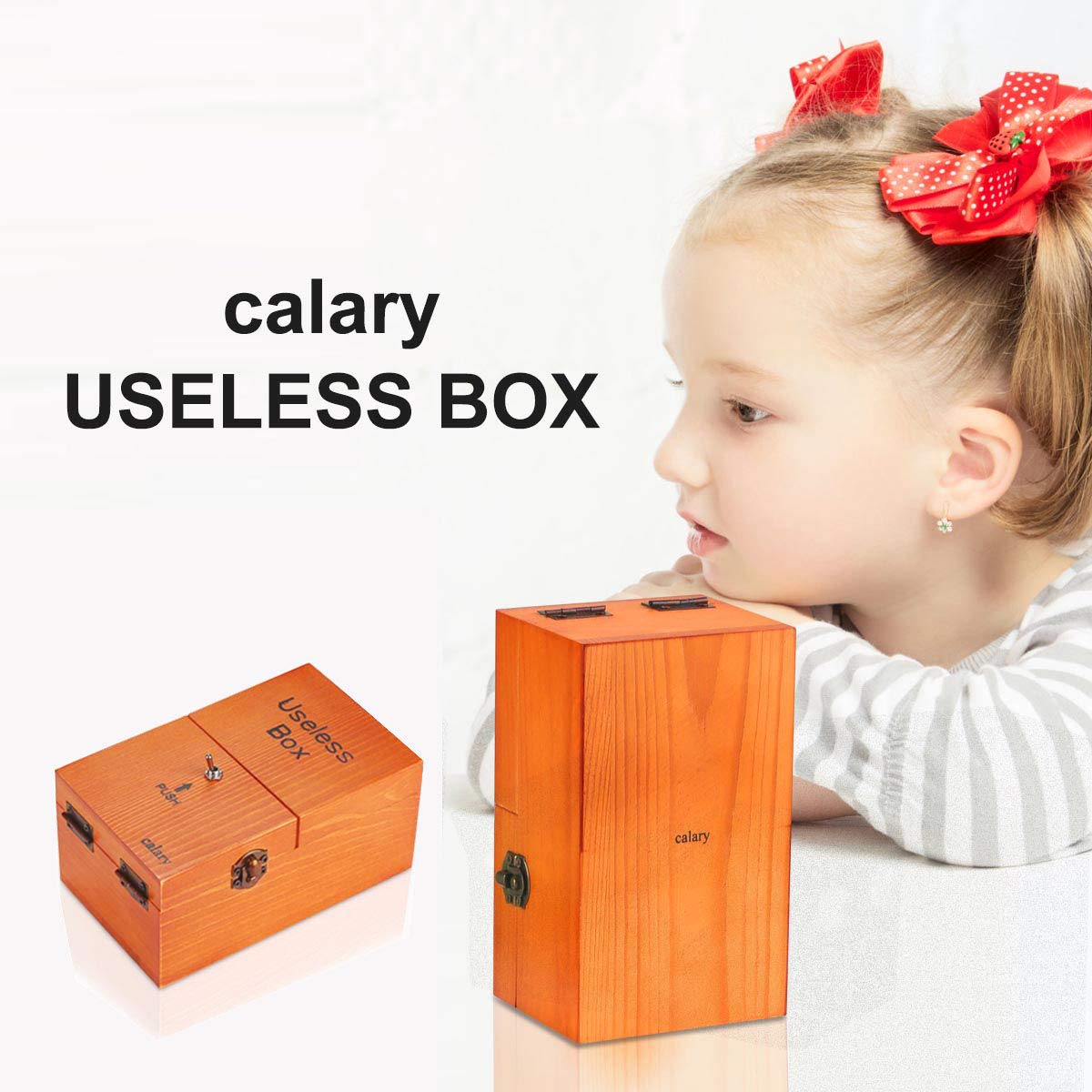 Calary Useless Box brown desk scene on a workspace setting