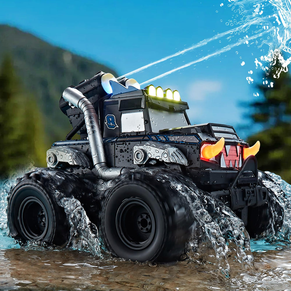 Calefwe 3-in-1 amphibious RC stunt car on land and water for versatile play.