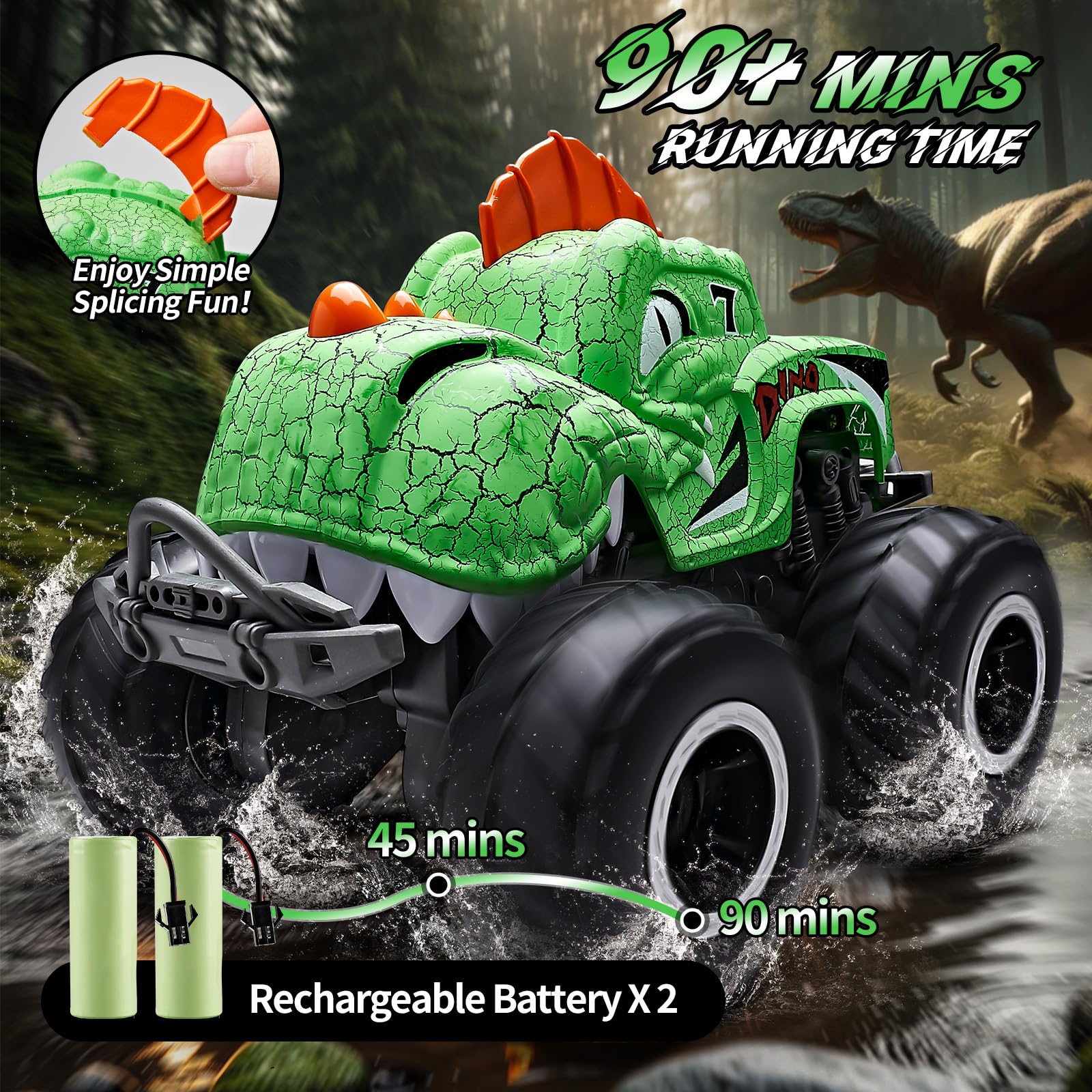 Calefwe Monster Truck side view shows durable tires for all‑terrain adventures.
