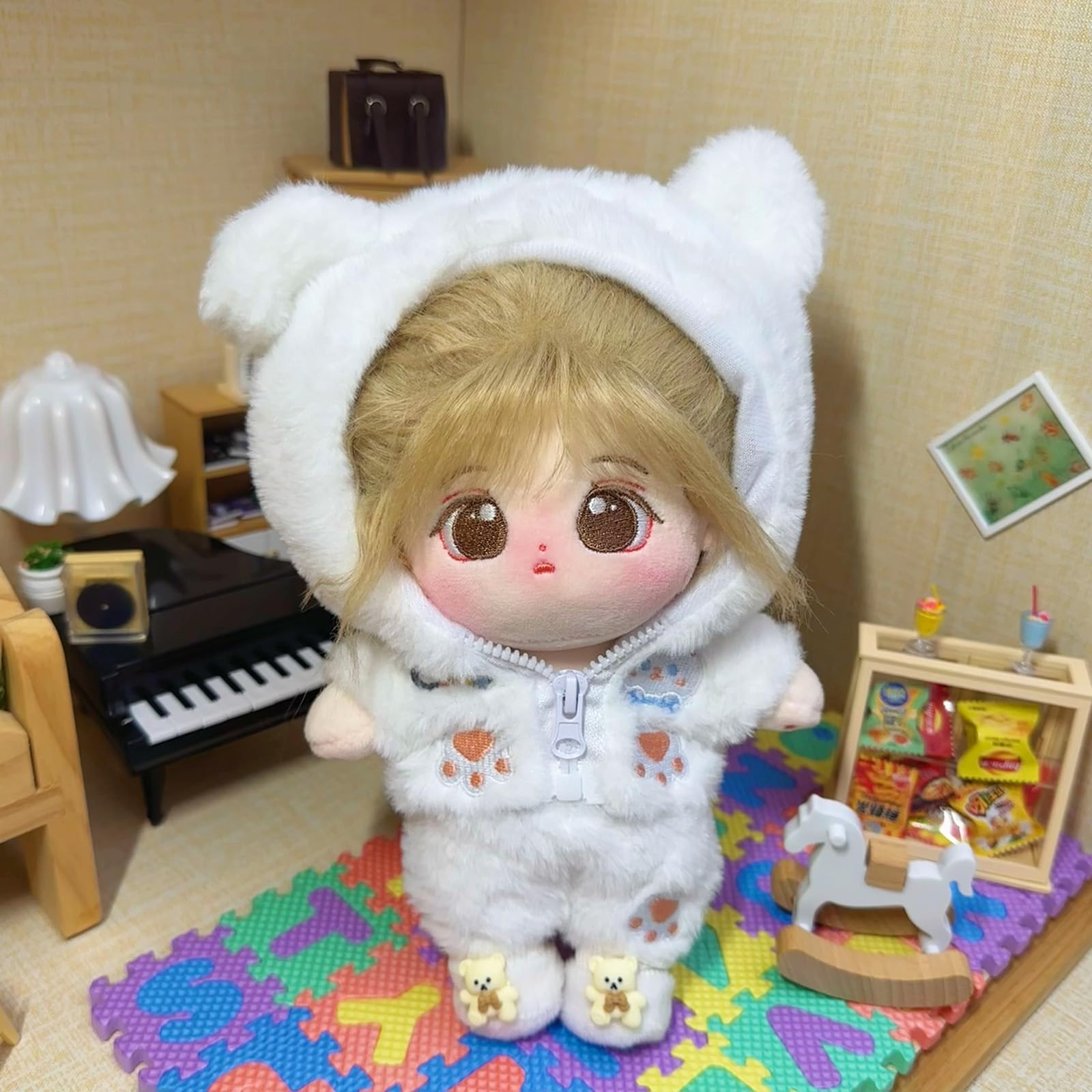 CALEMBOU anime plush outfit for 20cm dolls, cute animal design.