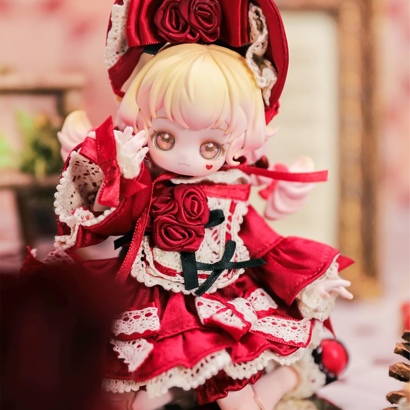 Close-up of CALEMBOU BJD face highlights craftsmanship and subtle expression.