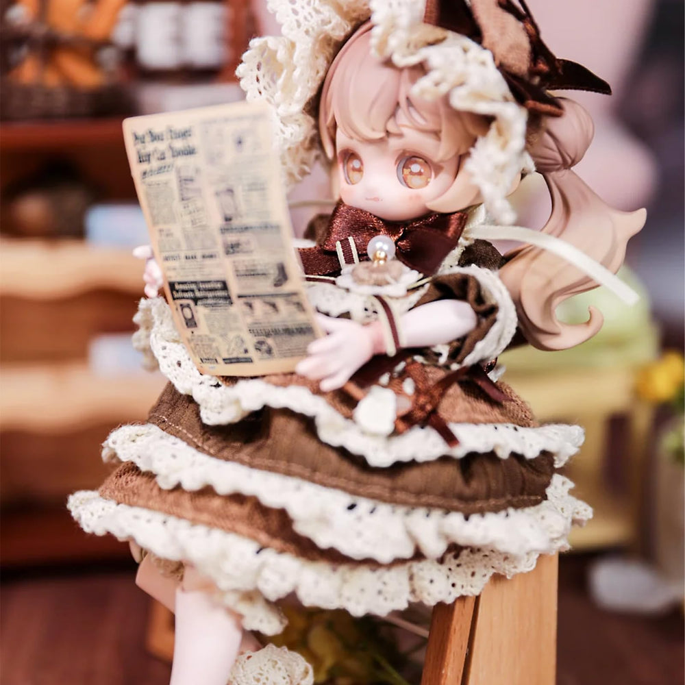 Packaging close-up shows premium CALEMBOU BJD design and care details.