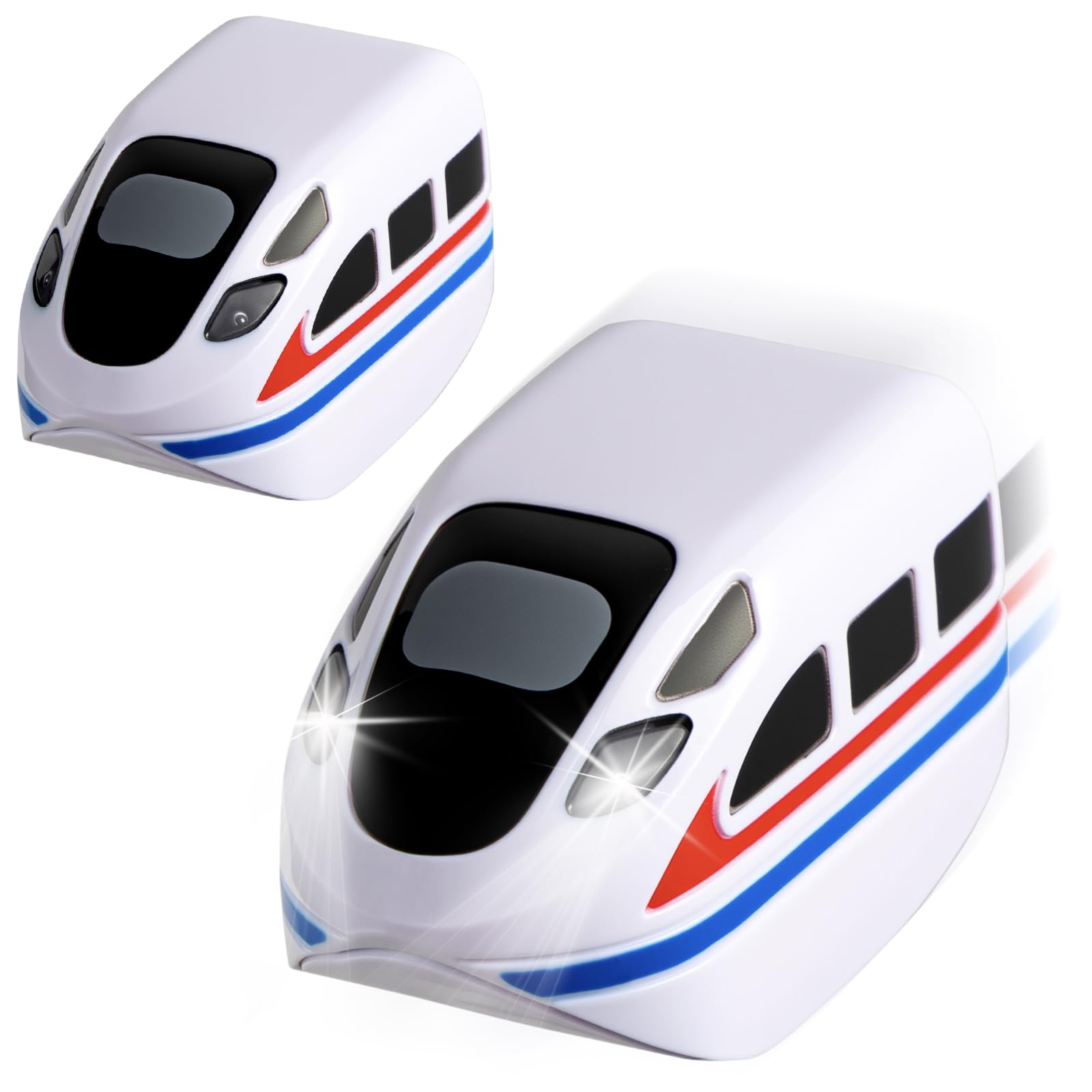 CalfQueen KlickRail 2-pack front view trains ready for family play on flexible tracks.