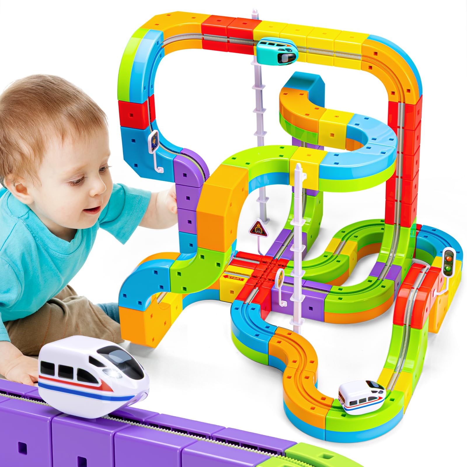 CalfQueen KlickRail electric train on track sparks imaginative play and motor skills.