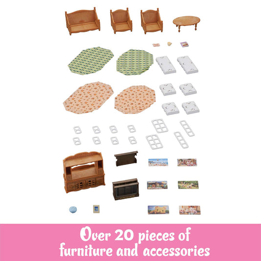 Calico Critters Comfy Living Room armchairs arranged for family storytelling